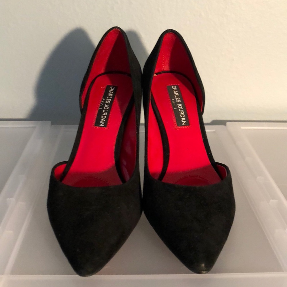 CHARLES JOURDAN Black Suede Heels